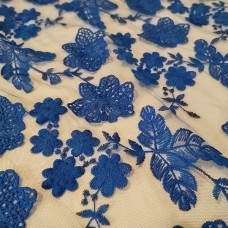 Ткань Сетка с вышивкой (электрик), 3599